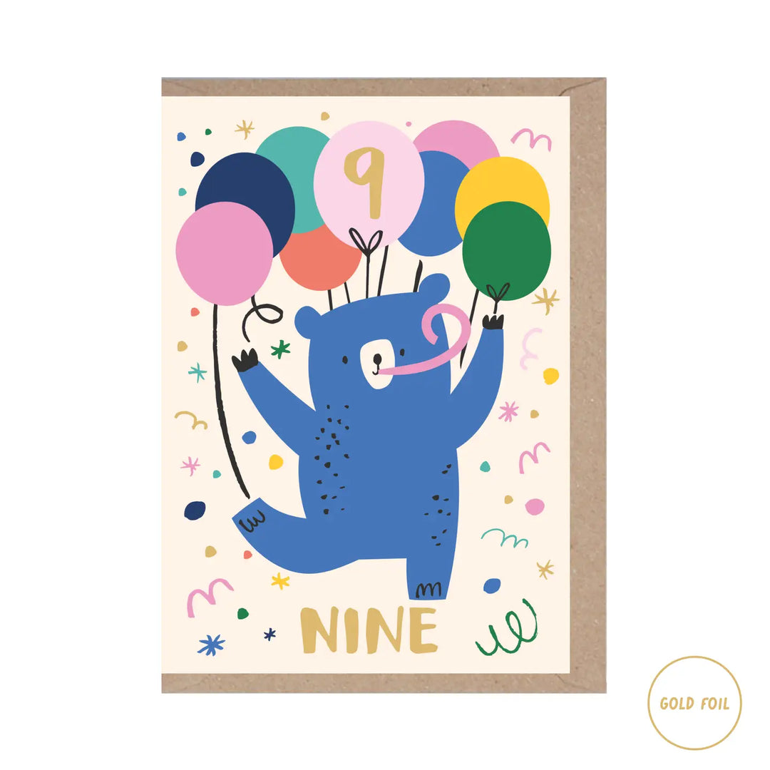 Age 9 Bear Birthday Card