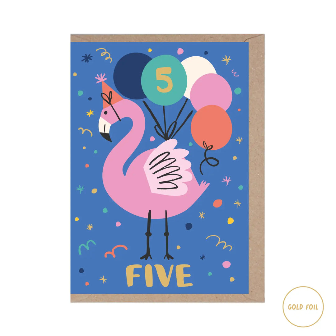 Age 5 Flamingo Birthday Card