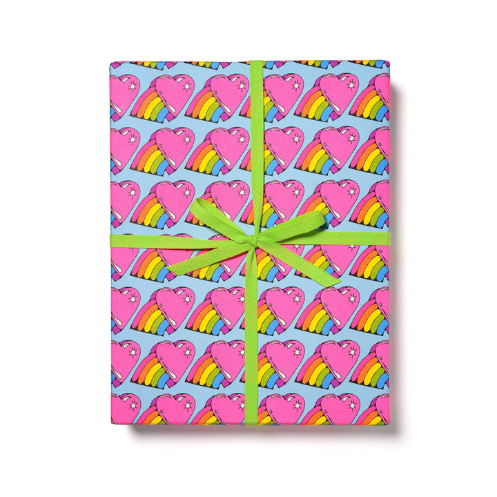 Rainbow Hearts wrapping paper: Roll of 3 Sheets