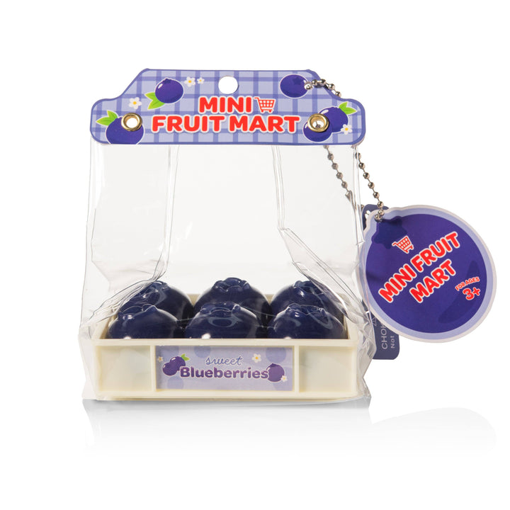Packaged blueberry toy with 'Mini Fruit Mart' branding on a white background