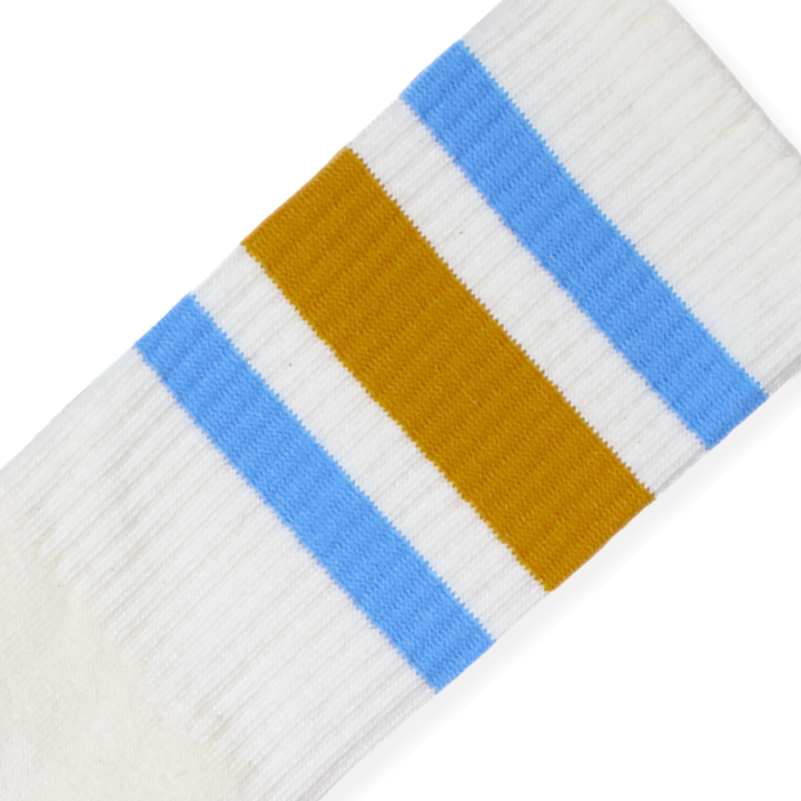Adult L/XL Blue & Brass Striped Socks