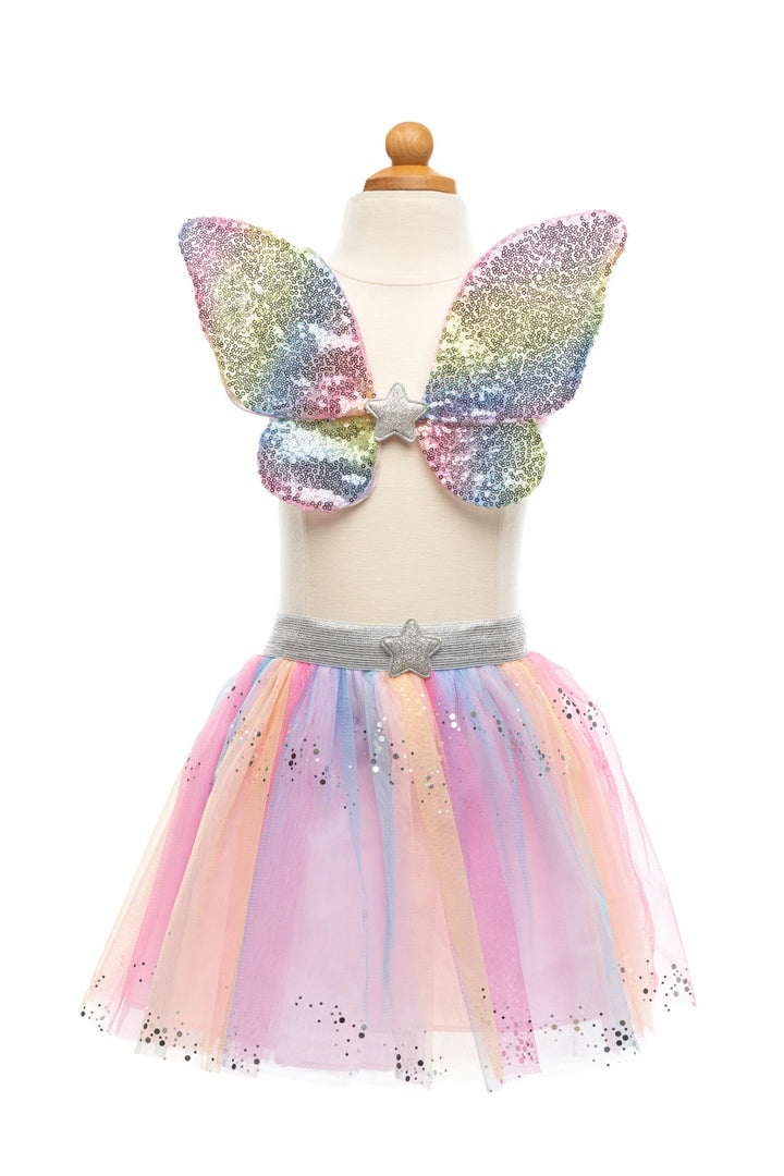 Rainbow Sequins Skirt w/Wings & Wand, Size 4-6
