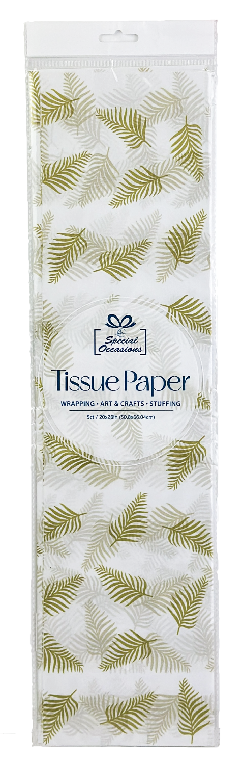 Party Tissue Paper with Leaves Pattern Gold, 5Sheets: Gold