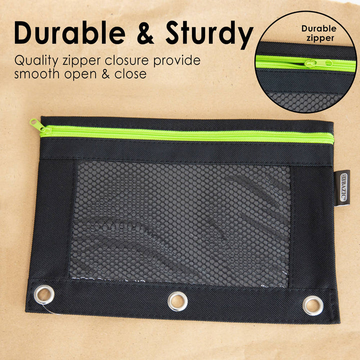 Noir Neon 3-Ring Pencil Pouch with Mesh Window