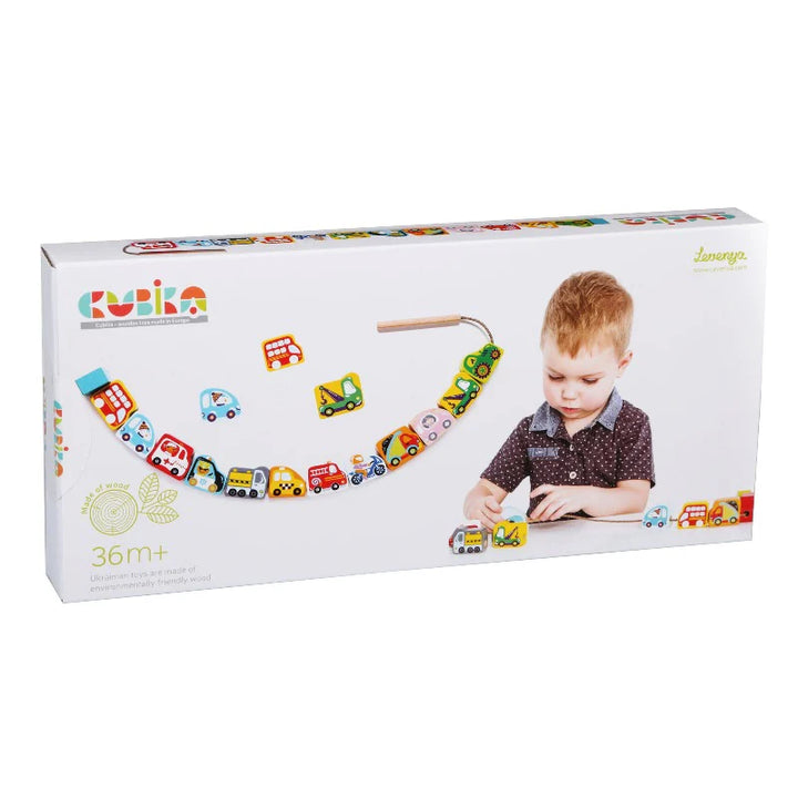 Wooden Cars Lacing Toy