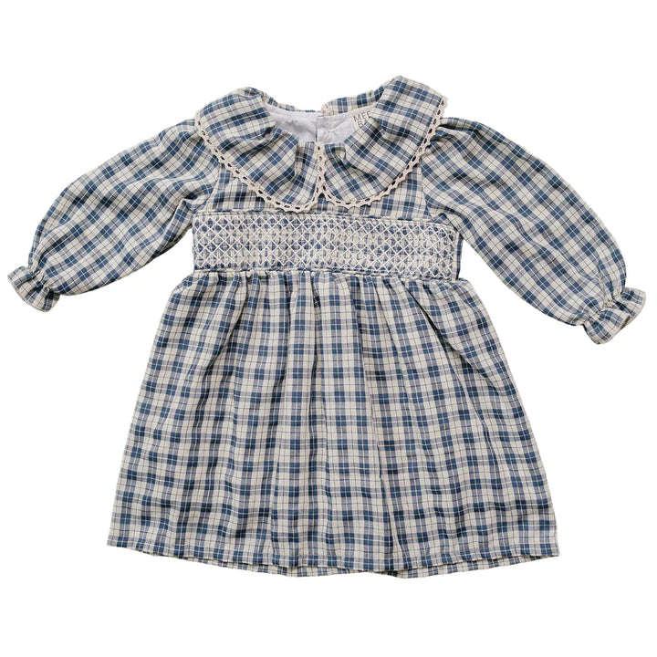 Blue Plaid Ruffle Collar Dress