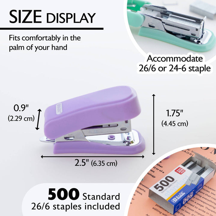 Mini Pastel Stapler, Standard 26/6, with 500 Staples
