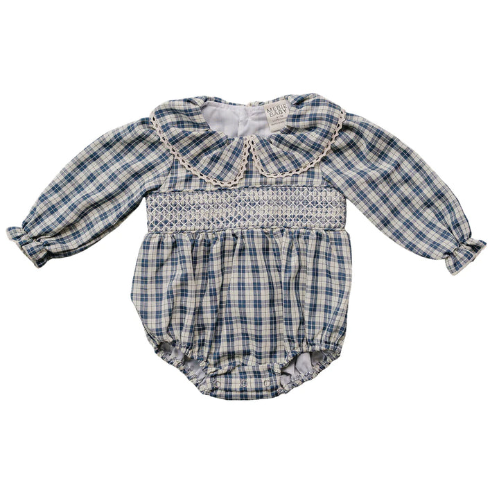Blue Plaid Ruffle Collar Bubble Romper