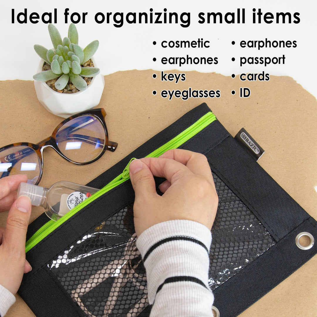 Noir Neon 3-Ring Pencil Pouch with Mesh Window