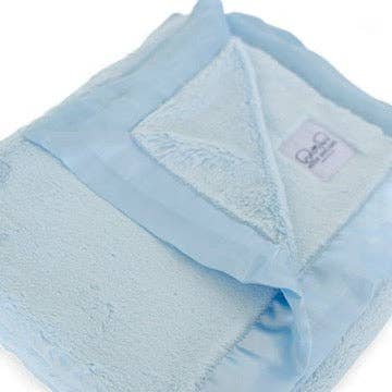 Blue Baby Blanket with Satin Trim in Luxe
