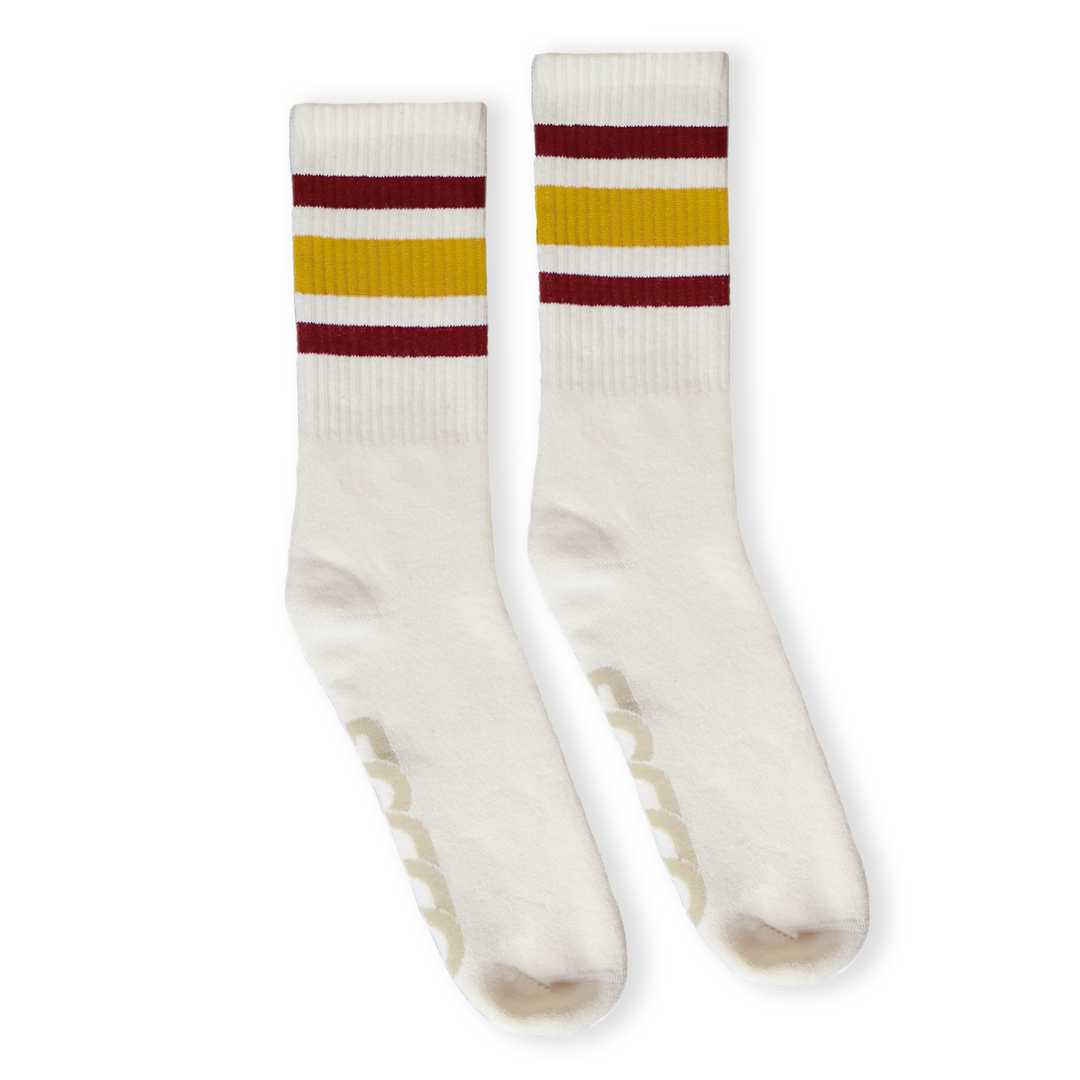 Adult L/XL Red and Brass Striped Socks