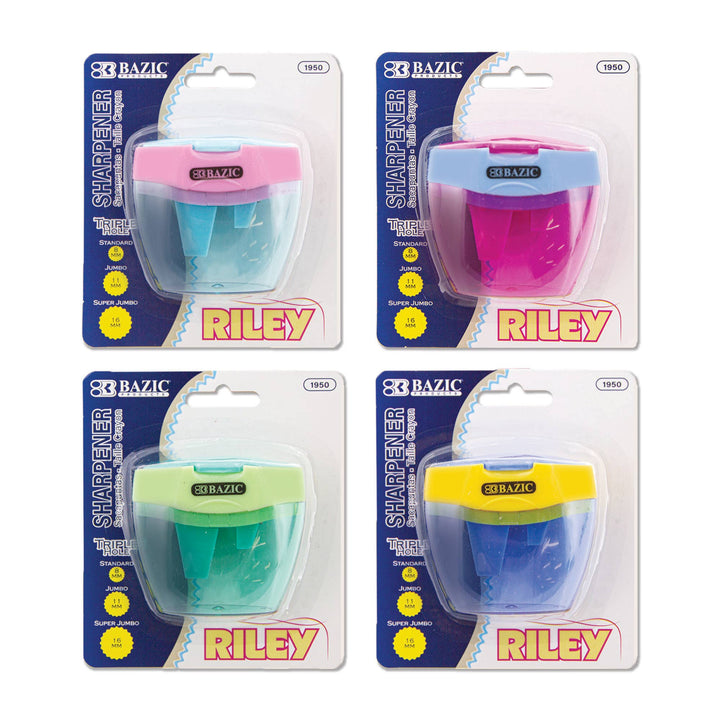 Triple Hole Pencil Sharpener w/ Receptacle, Standard Jumbo