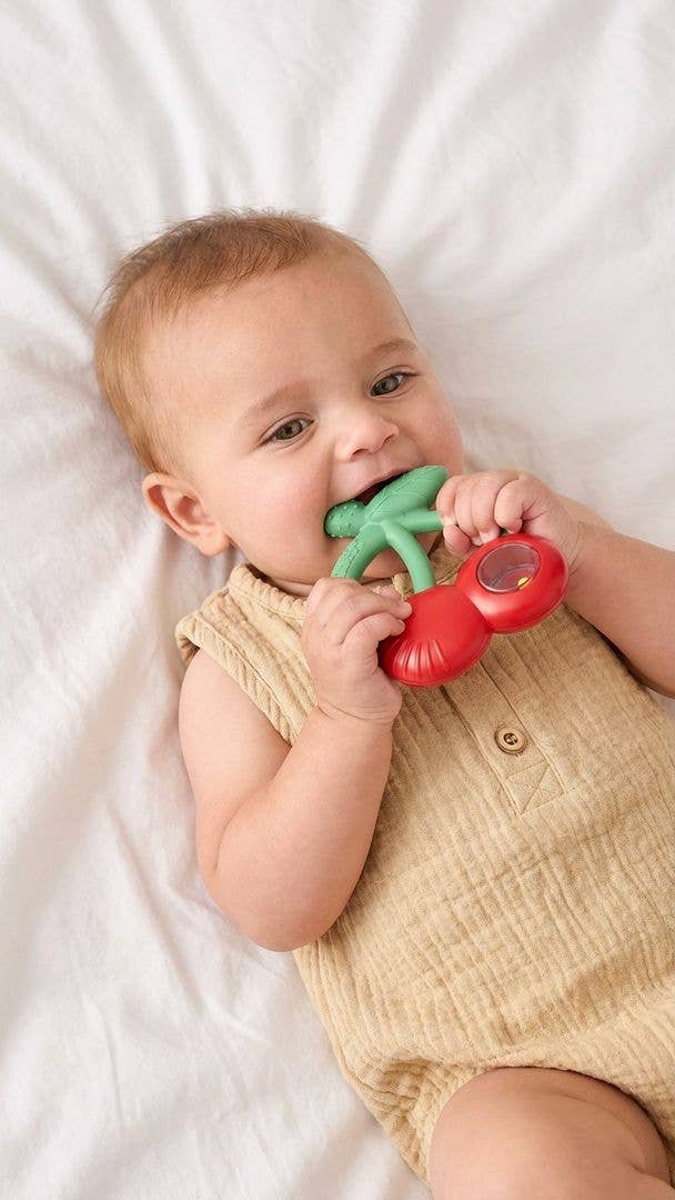 Silicone Teether with Rattle: Cherries
