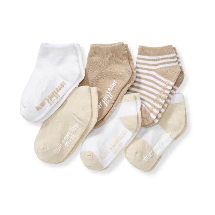 Solid & Stripes Organic Cotton Baby Ankle Socks 6 Pack - Oat: Oat / 12-24 Months