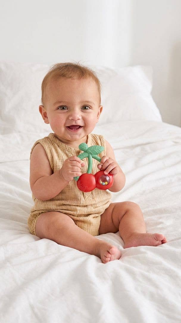 Silicone Teether with Rattle: Cherries