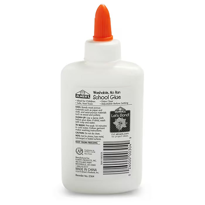 Washable Liquid School Glue, 4 oz., White