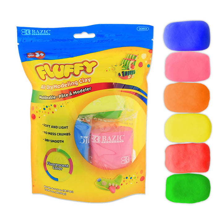 Fluorescent Color Air Dry Modeling Clay, 6 Colors, 0.5 Oz