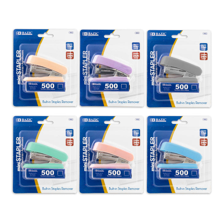 Mini Pastel Stapler, Standard 26/6, with 500 Staples