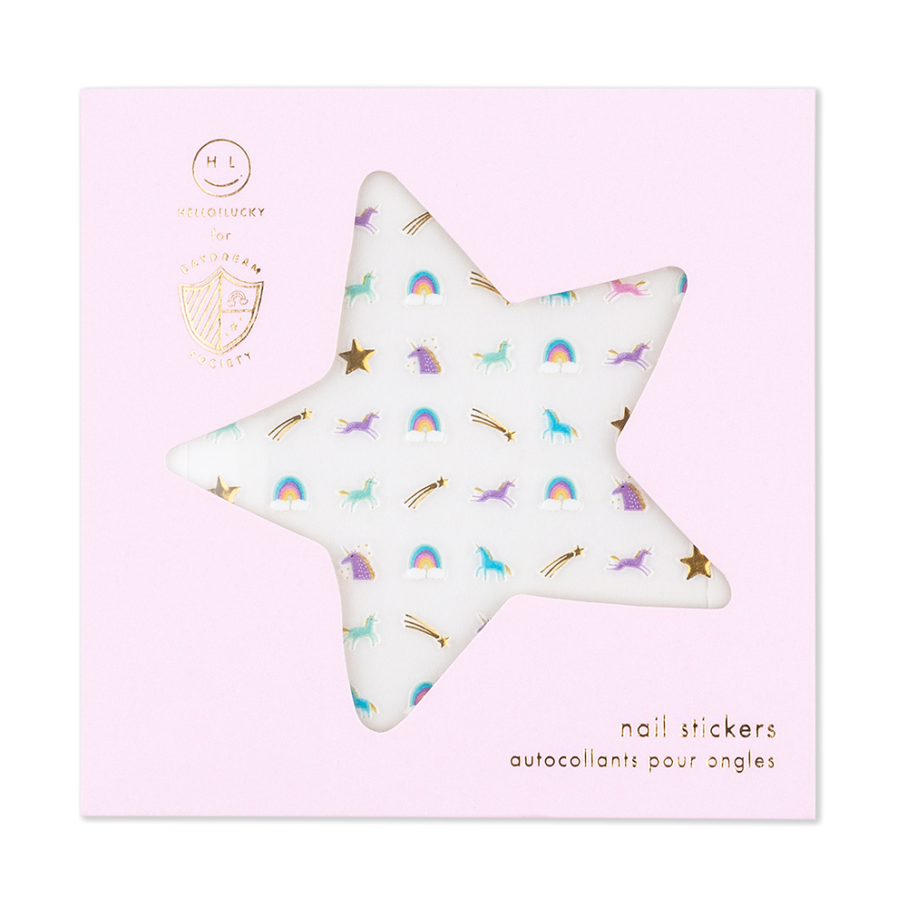 Star-shaped nail stickers on a pink card with 'ML' branding
