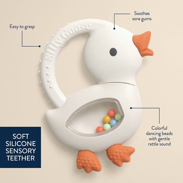 Silicone Teether with Rattle: Goose