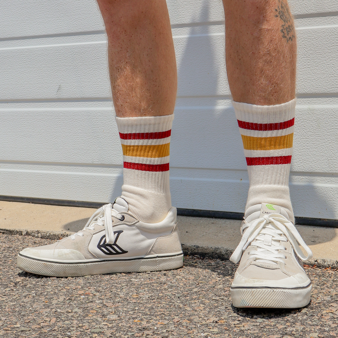 Adult S/M Red and Brass Striped Socks