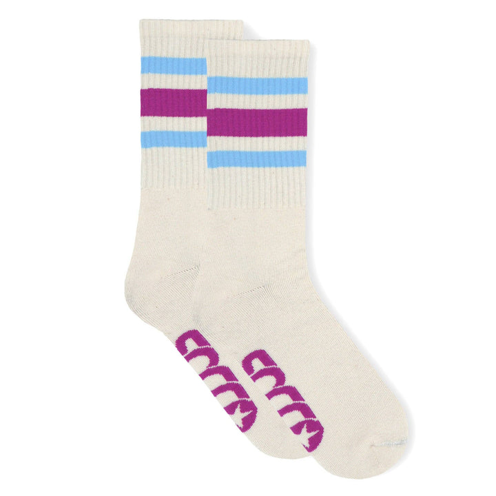 Adult L/XL Berry & Light Blue Striped Socks