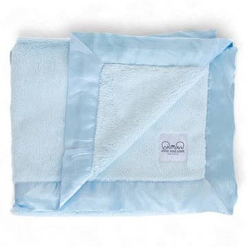 Blue Baby Blanket with Satin Trim in Luxe