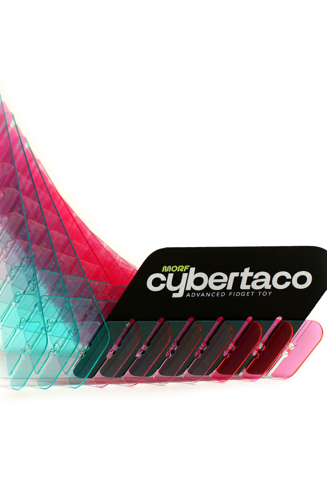Colorful fidget toy with 'cybertaco' branding on a white background