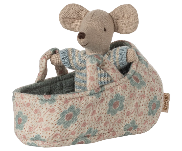 Blue Baby Mouse in Carry Cot