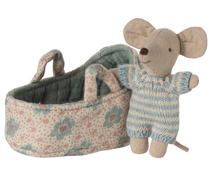 Blue Baby Mouse in Carry Cot