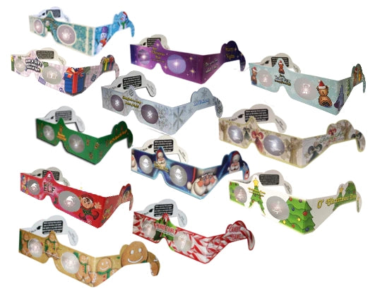 Collection of colorful paper glasses with various designs on a white background