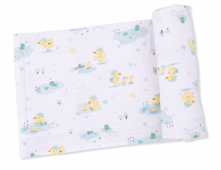 Frog and Duck Pond Swaddle Blanket