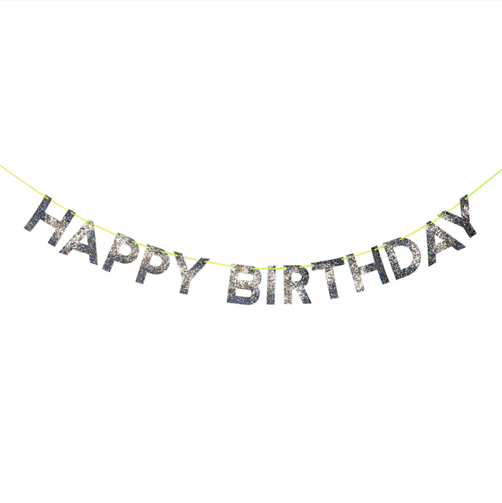 Silver Glitter Happy Birthday Garland