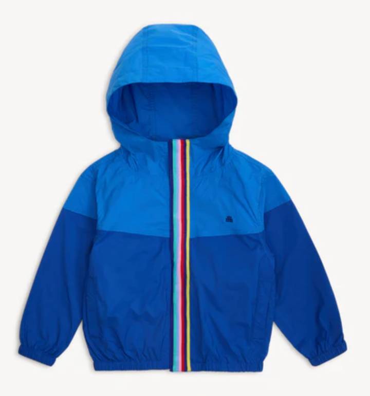 Blue Nylon Magnetic Color Block Windbreaker