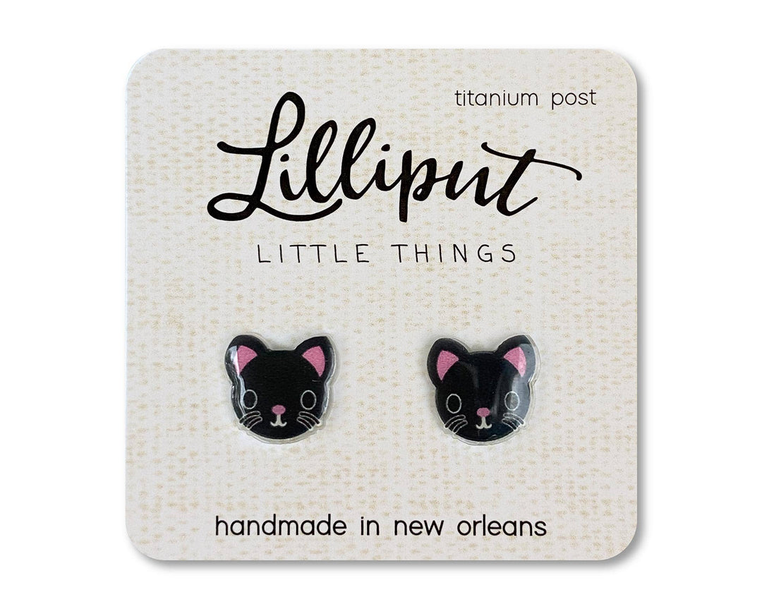 Kitty Cat Earrings : White w/ Brown Spot