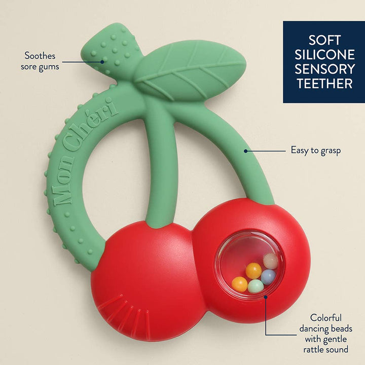 Silicone Teether with Rattle: Cherries
