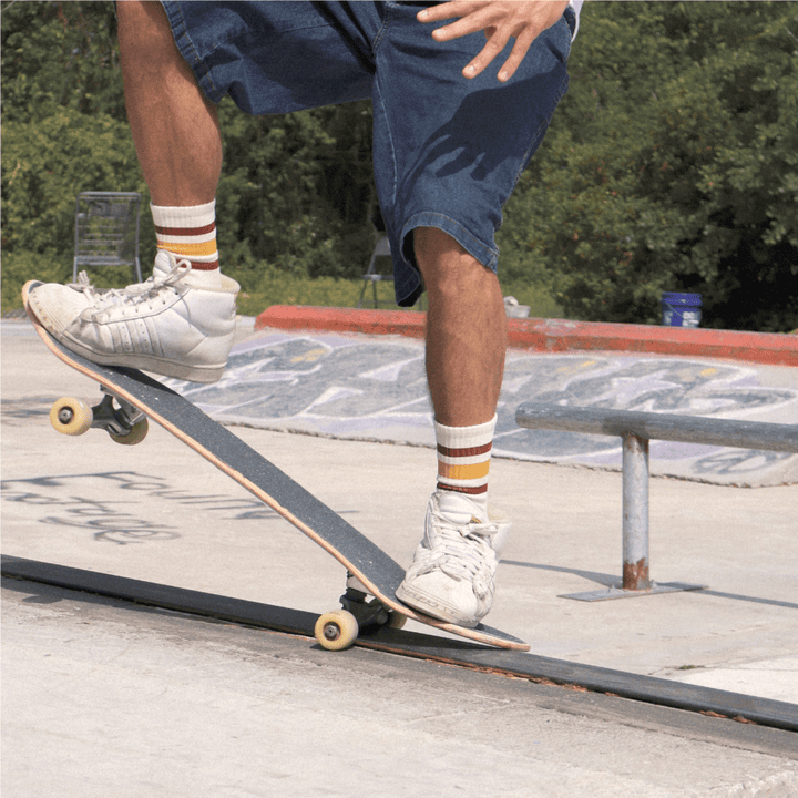Adult S/M Red and Brass Striped Socks