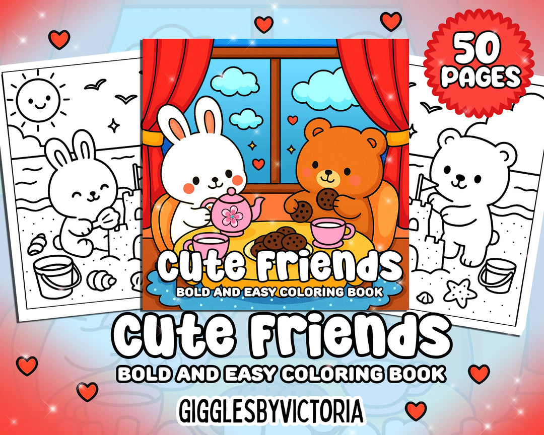 Cute Friends Bold and Easy Coloring Book