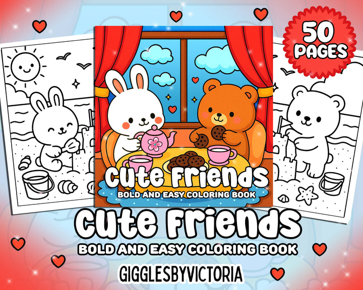 Cute Friends Bold and Easy Coloring Book