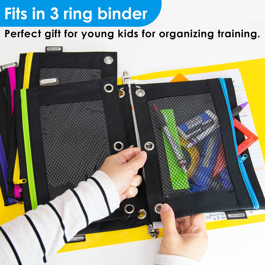 Noir Neon 3-Ring Pencil Pouch with Mesh Window