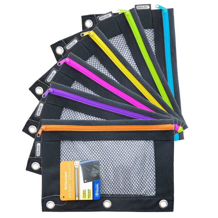 Noir Neon 3-Ring Pencil Pouch with Mesh Window