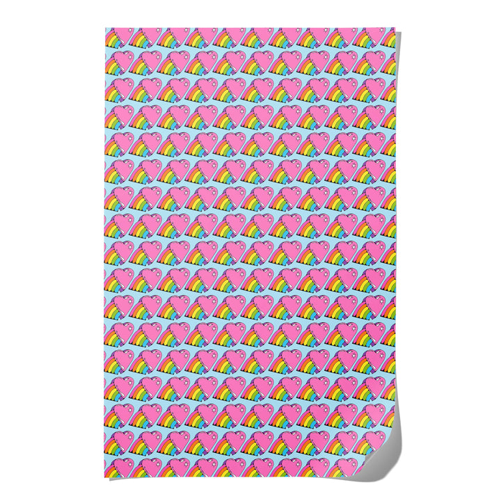 Rainbow Hearts wrapping paper: Roll of 3 Sheets