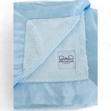 Blue Baby Blanket with Satin Trim in Luxe