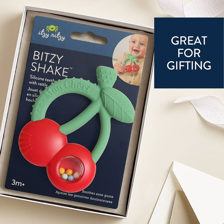 Silicone Teether with Rattle: Cherries