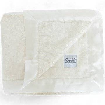 Ivory Baby Blanket with Satin Trim in Luxe