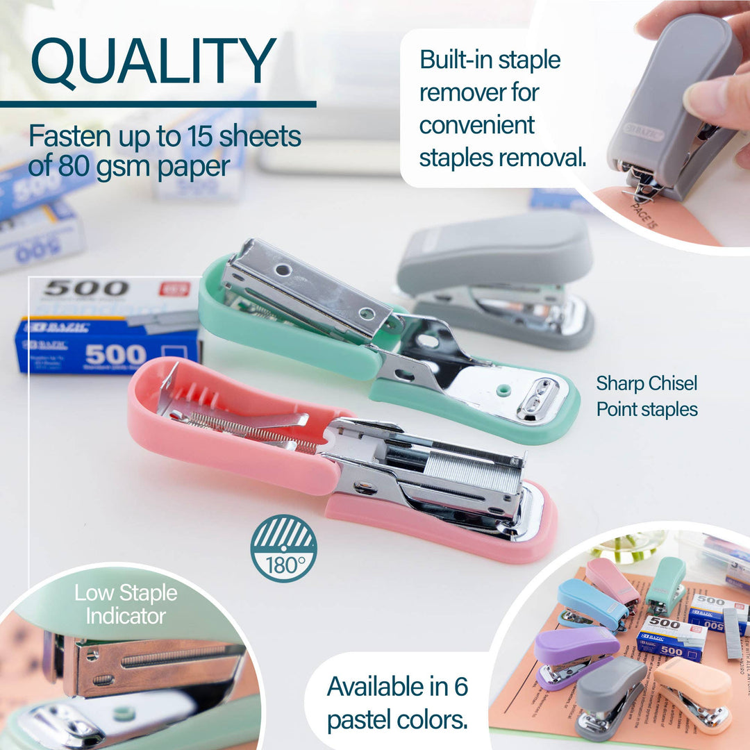 Mini Pastel Stapler, Standard 26/6, with 500 Staples