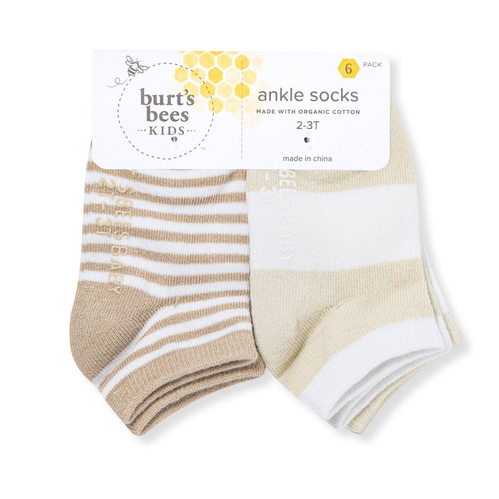 Solid & Stripes Organic Cotton Baby Ankle Socks 6 Pack - Oat: Oat / 0-3 Months