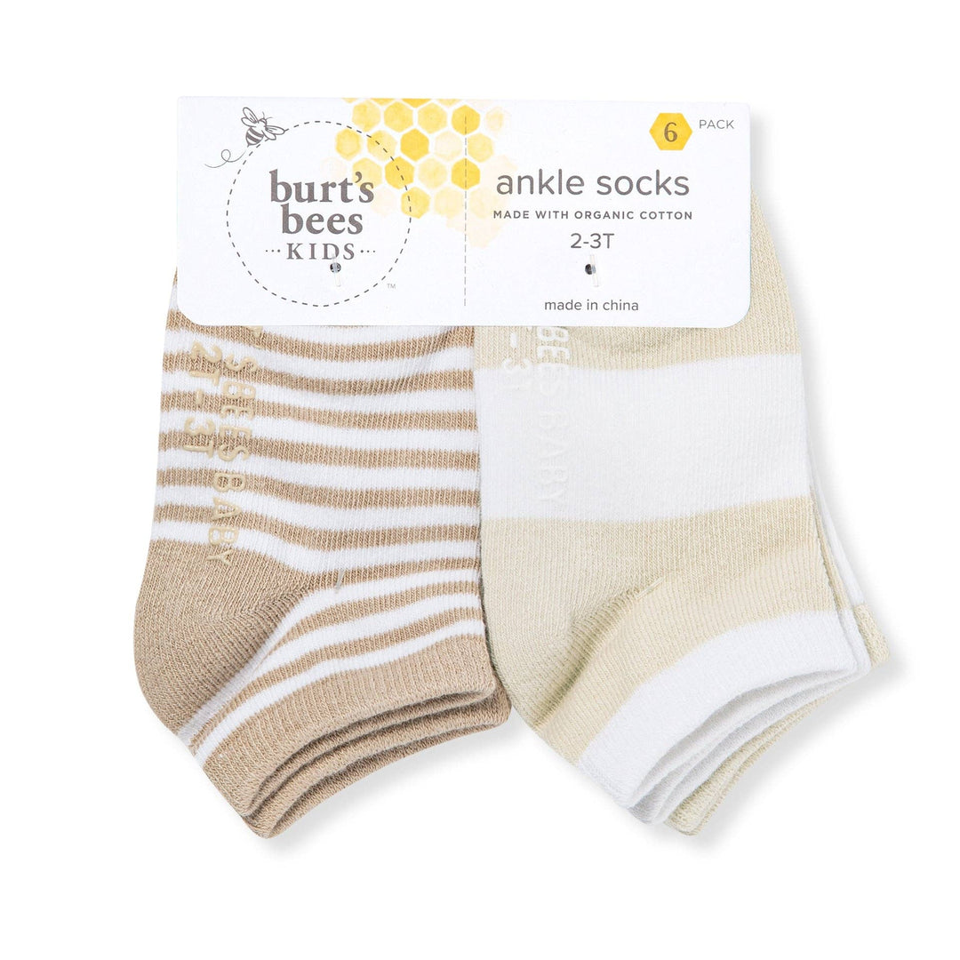 Solid & Stripes Organic Cotton Baby Ankle Socks 6 Pack - Oat: Oat / 3-12 Months