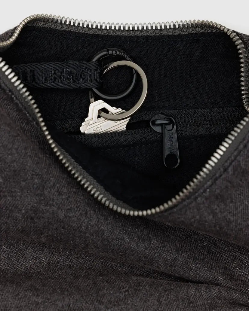 Small Denim Crescent Bag - Washed Black