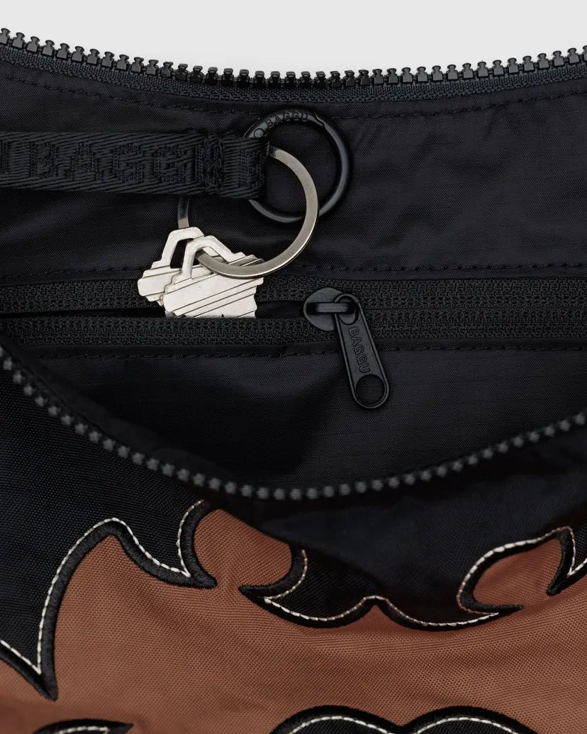 Medium Nylon Crescent Bag - Western Applique